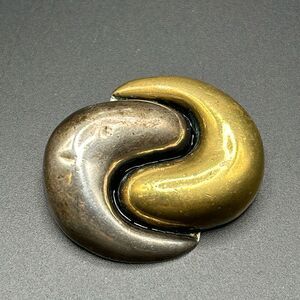 VTG Dulce Mexico Sterling Silver Gold Yin & Yang Mixed Metal Brooch Pendant